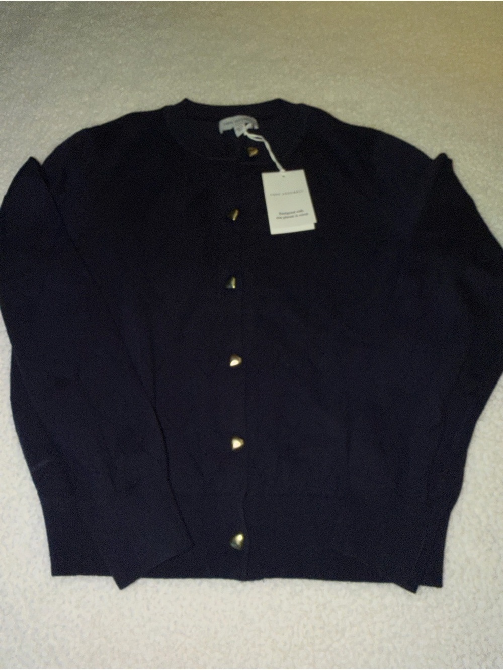 Free Assembly Classic Navy Crewneck Heart detail Cardigan Sweater